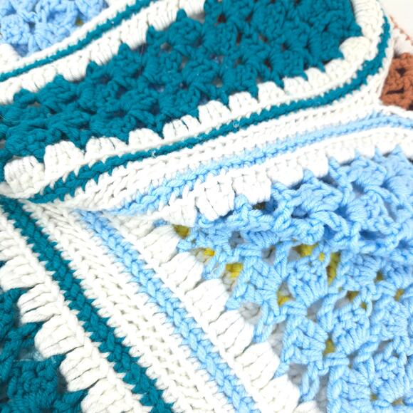Vintage Handmade Afghan Blanket Crochet Knit Striped 50x66 White Multi - Picture 5 of 6